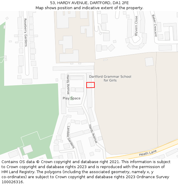 53, HARDY AVENUE, DARTFORD, DA1 2FE: Location map and indicative extent of plot