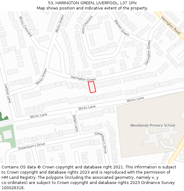 53, HARINGTON GREEN, LIVERPOOL, L37 1PN: Location map and indicative extent of plot