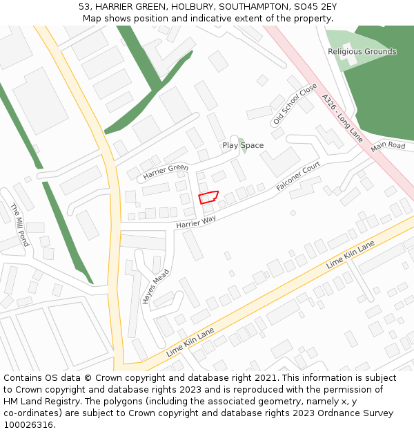 53, HARRIER GREEN, HOLBURY, SOUTHAMPTON, SO45 2EY: Location map and indicative extent of plot