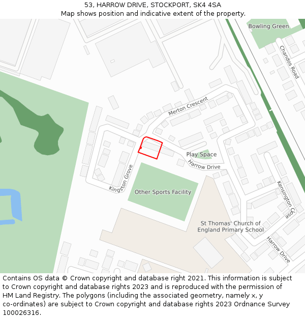 53, HARROW DRIVE, STOCKPORT, SK4 4SA: Location map and indicative extent of plot
