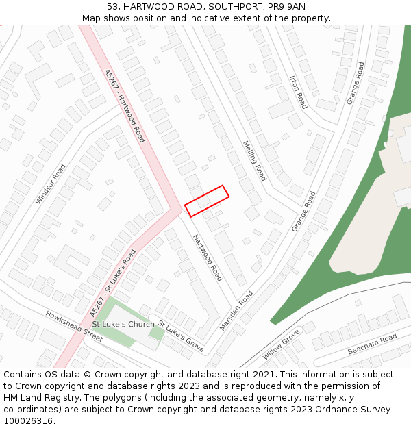 53, HARTWOOD ROAD, SOUTHPORT, PR9 9AN: Location map and indicative extent of plot