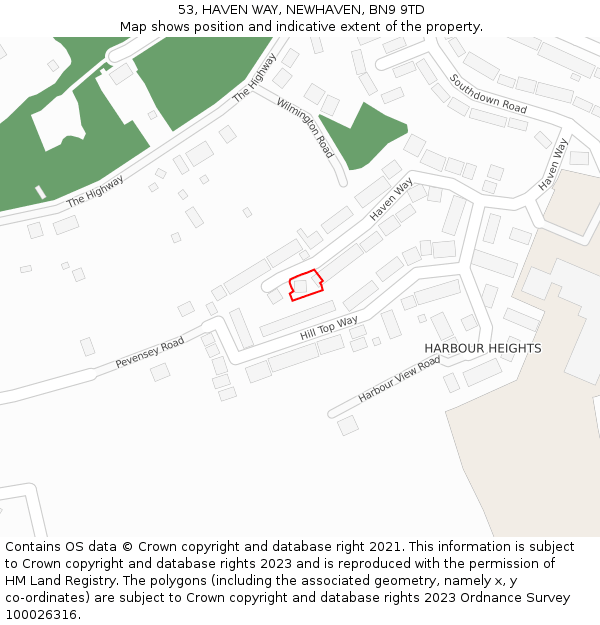 53, HAVEN WAY, NEWHAVEN, BN9 9TD: Location map and indicative extent of plot