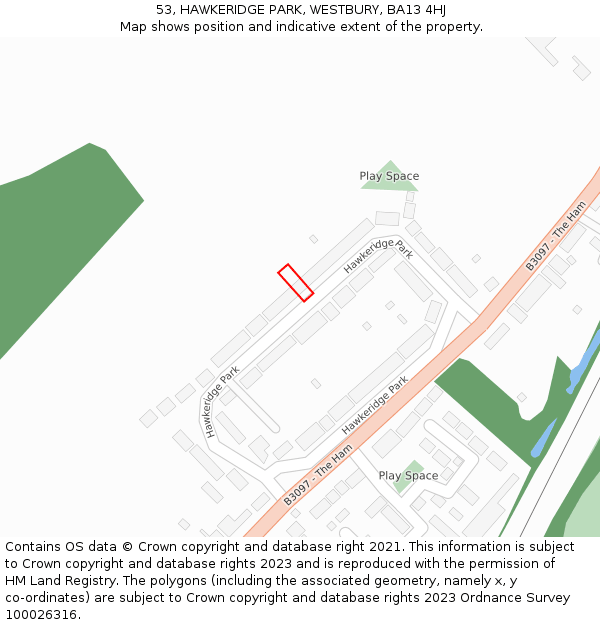 53, HAWKERIDGE PARK, WESTBURY, BA13 4HJ: Location map and indicative extent of plot