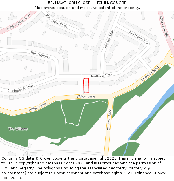 53, HAWTHORN CLOSE, HITCHIN, SG5 2BP: Location map and indicative extent of plot