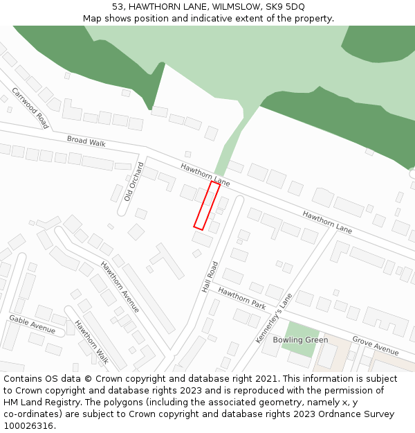 53, HAWTHORN LANE, WILMSLOW, SK9 5DQ: Location map and indicative extent of plot