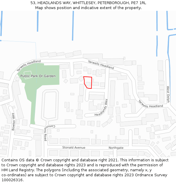 53, HEADLANDS WAY, WHITTLESEY, PETERBOROUGH, PE7 1RL: Location map and indicative extent of plot