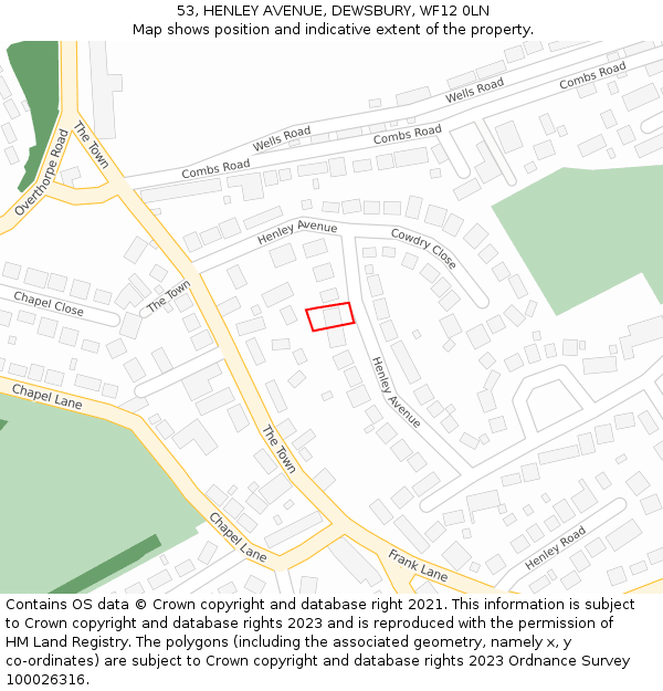 53, HENLEY AVENUE, DEWSBURY, WF12 0LN: Location map and indicative extent of plot