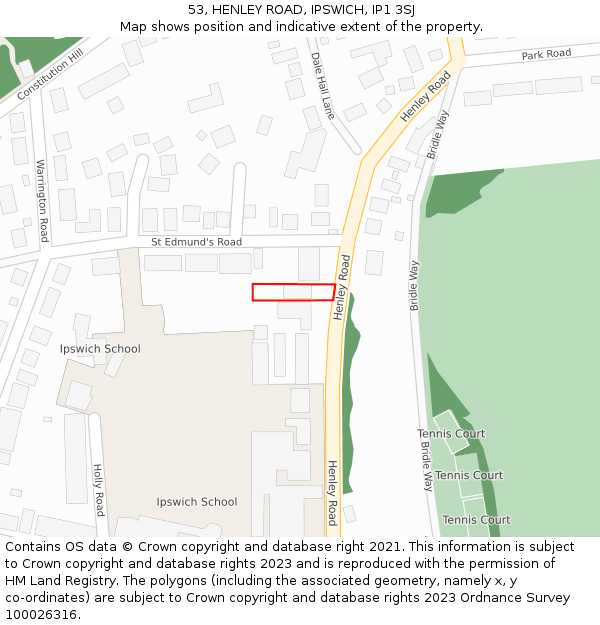 53, HENLEY ROAD, IPSWICH, IP1 3SJ: Location map and indicative extent of plot