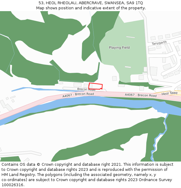 53, HEOL RHEOLAU, ABERCRAVE, SWANSEA, SA9 1TQ: Location map and indicative extent of plot