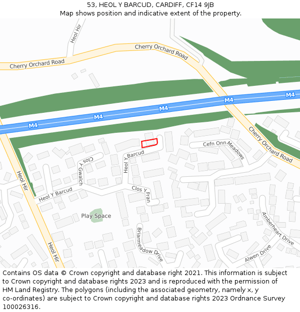 53, HEOL Y BARCUD, CARDIFF, CF14 9JB: Location map and indicative extent of plot