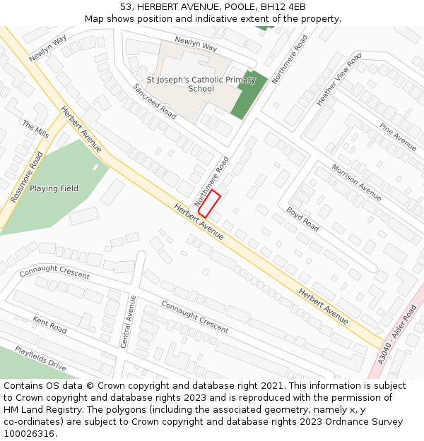 53, HERBERT AVENUE, POOLE, BH12 4EB: Location map and indicative extent of plot