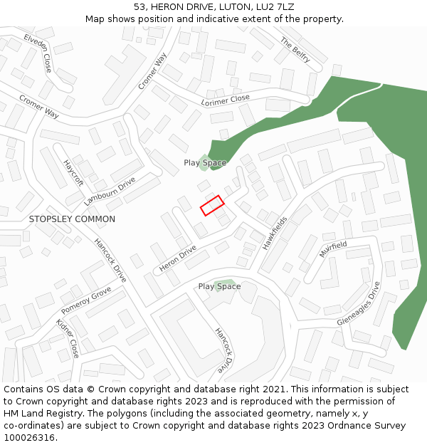 53, HERON DRIVE, LUTON, LU2 7LZ: Location map and indicative extent of plot