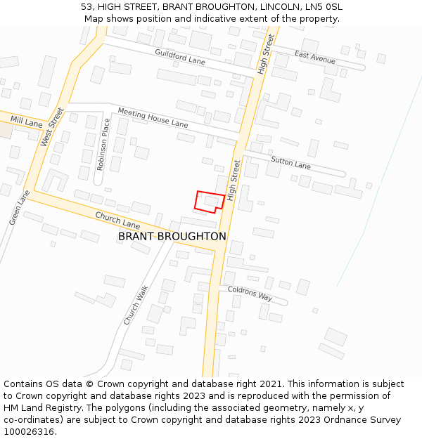 53, HIGH STREET, BRANT BROUGHTON, LINCOLN, LN5 0SL: Location map and indicative extent of plot