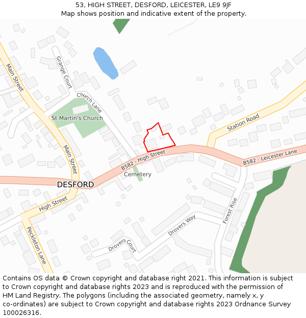 53, HIGH STREET, DESFORD, LEICESTER, LE9 9JF: Location map and indicative extent of plot