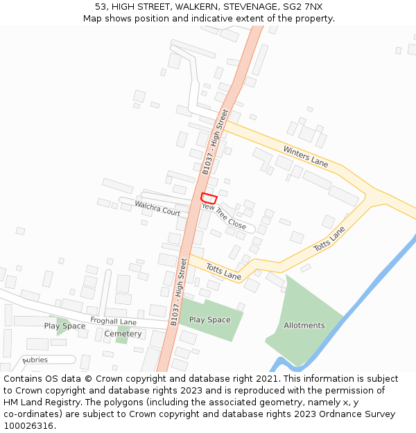 53, HIGH STREET, WALKERN, STEVENAGE, SG2 7NX: Location map and indicative extent of plot