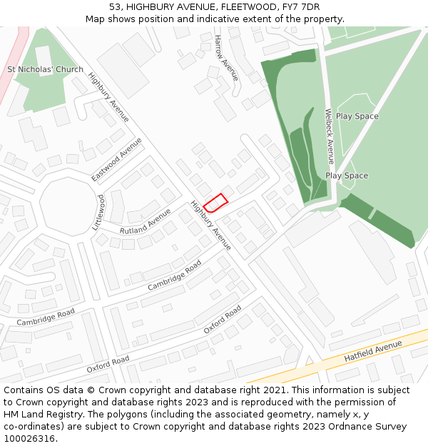 53, HIGHBURY AVENUE, FLEETWOOD, FY7 7DR: Location map and indicative extent of plot