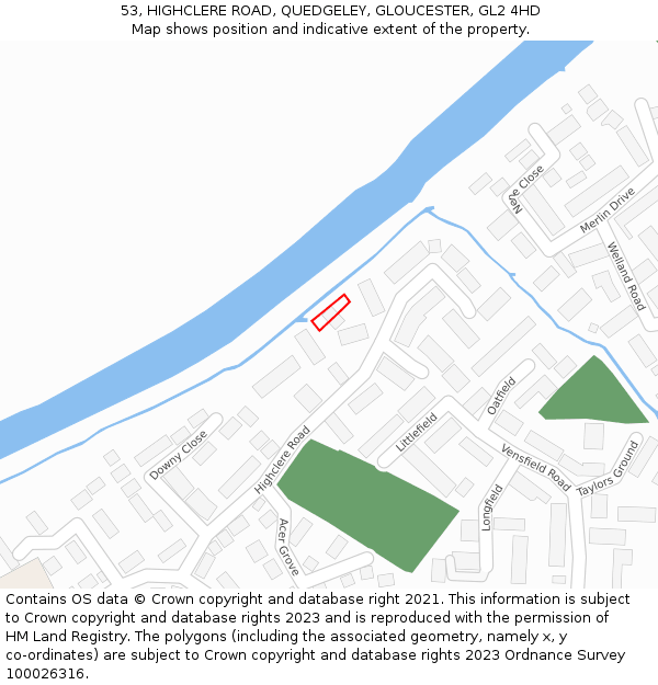 53, HIGHCLERE ROAD, QUEDGELEY, GLOUCESTER, GL2 4HD: Location map and indicative extent of plot