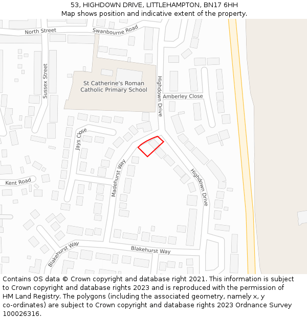 53, HIGHDOWN DRIVE, LITTLEHAMPTON, BN17 6HH: Location map and indicative extent of plot