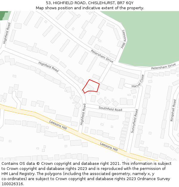 53, HIGHFIELD ROAD, CHISLEHURST, BR7 6QY: Location map and indicative extent of plot