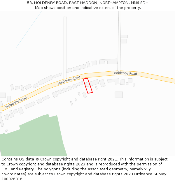 53, HOLDENBY ROAD, EAST HADDON, NORTHAMPTON, NN6 8DH: Location map and indicative extent of plot