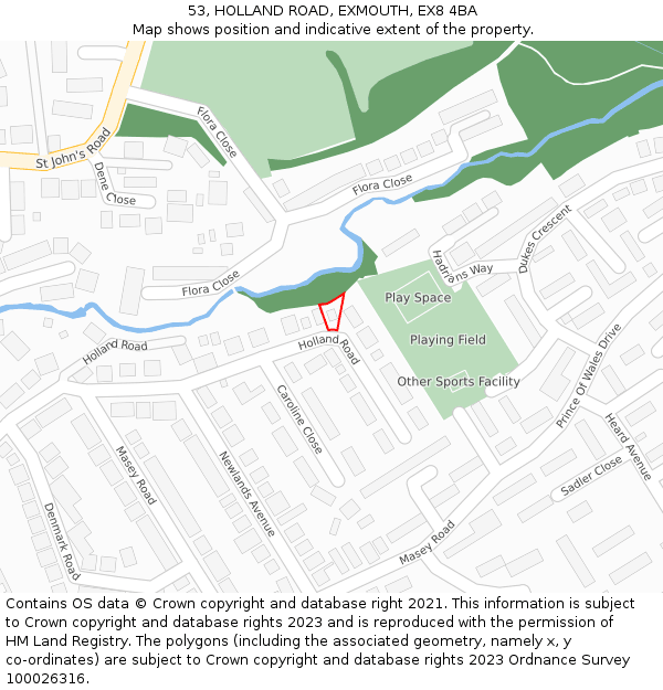 53, HOLLAND ROAD, EXMOUTH, EX8 4BA: Location map and indicative extent of plot