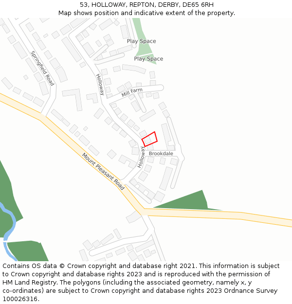 53, HOLLOWAY, REPTON, DERBY, DE65 6RH: Location map and indicative extent of plot