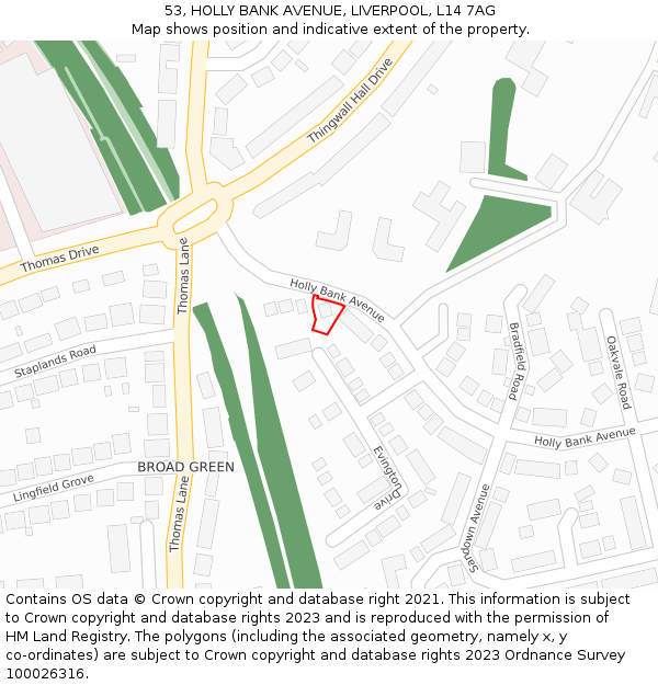 53, HOLLY BANK AVENUE, LIVERPOOL, L14 7AG: Location map and indicative extent of plot