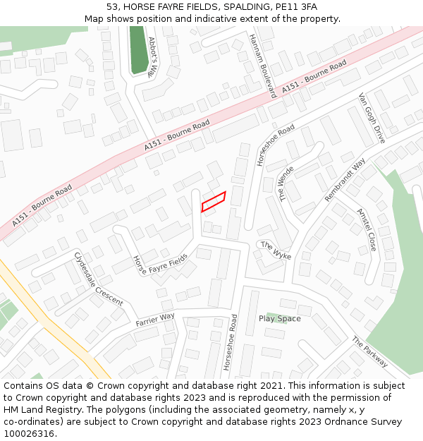 53, HORSE FAYRE FIELDS, SPALDING, PE11 3FA: Location map and indicative extent of plot