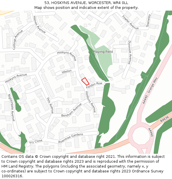 53, HOSKYNS AVENUE, WORCESTER, WR4 0LL: Location map and indicative extent of plot