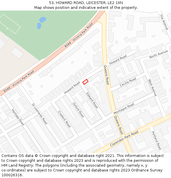 53, HOWARD ROAD, LEICESTER, LE2 1XN: Location map and indicative extent of plot