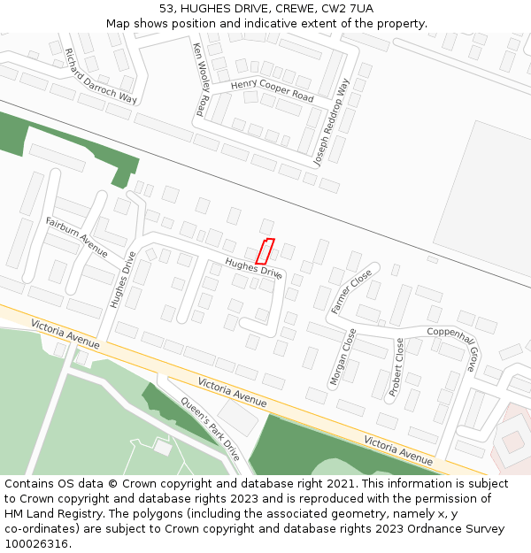 53, HUGHES DRIVE, CREWE, CW2 7UA: Location map and indicative extent of plot