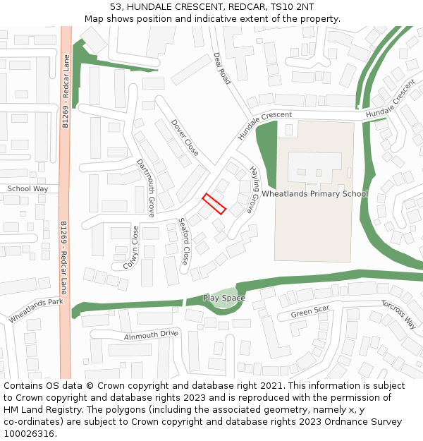 53, HUNDALE CRESCENT, REDCAR, TS10 2NT: Location map and indicative extent of plot