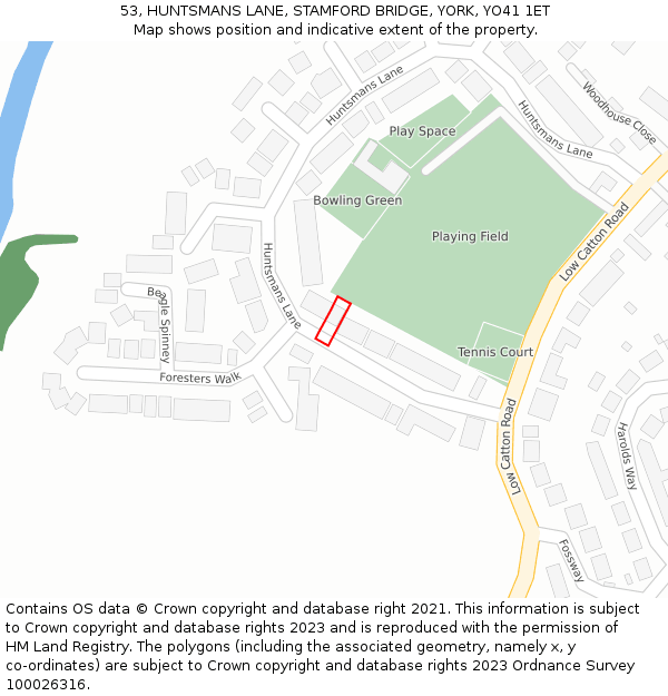 53, HUNTSMANS LANE, STAMFORD BRIDGE, YORK, YO41 1ET: Location map and indicative extent of plot