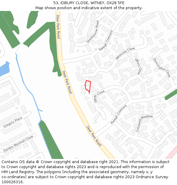 53, IDBURY CLOSE, WITNEY, OX28 5FE: Location map and indicative extent of plot