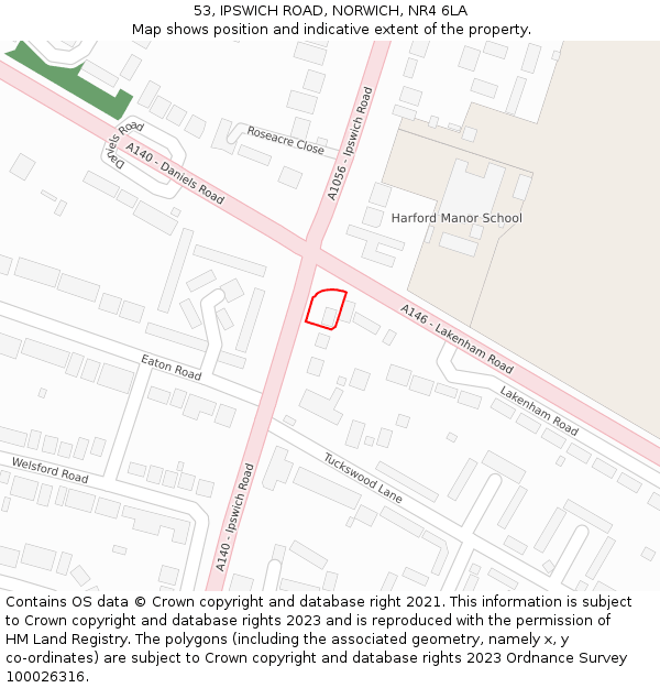 53, IPSWICH ROAD, NORWICH, NR4 6LA: Location map and indicative extent of plot