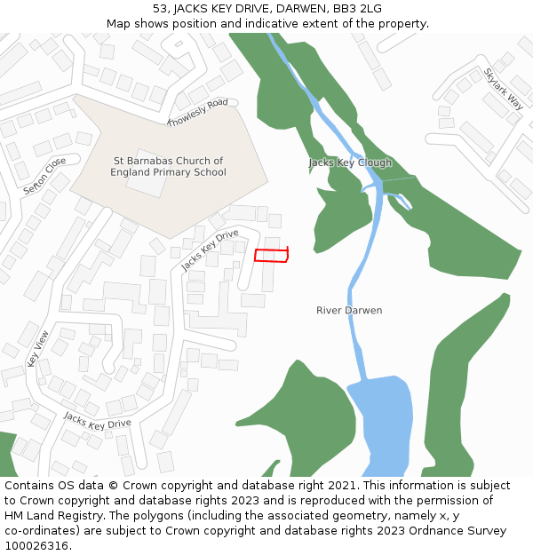 53, JACKS KEY DRIVE, DARWEN, BB3 2LG: Location map and indicative extent of plot