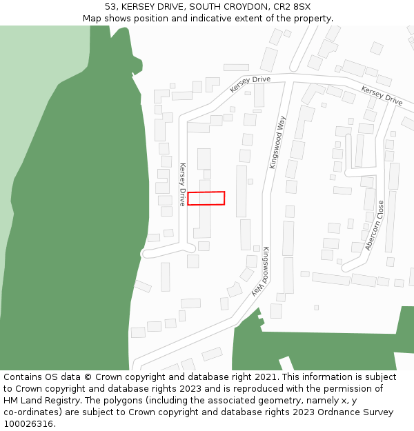 53, KERSEY DRIVE, SOUTH CROYDON, CR2 8SX: Location map and indicative extent of plot