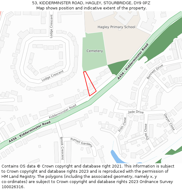 53, KIDDERMINSTER ROAD, HAGLEY, STOURBRIDGE, DY9 0PZ: Location map and indicative extent of plot