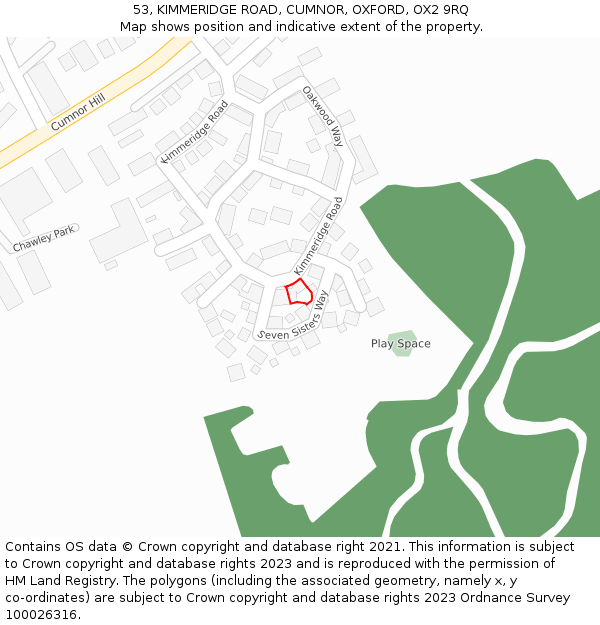 53, KIMMERIDGE ROAD, CUMNOR, OXFORD, OX2 9RQ: Location map and indicative extent of plot