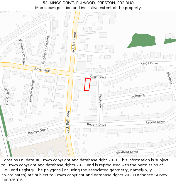 53, KINGS DRIVE, FULWOOD, PRESTON, PR2 3HQ: Location map and indicative extent of plot