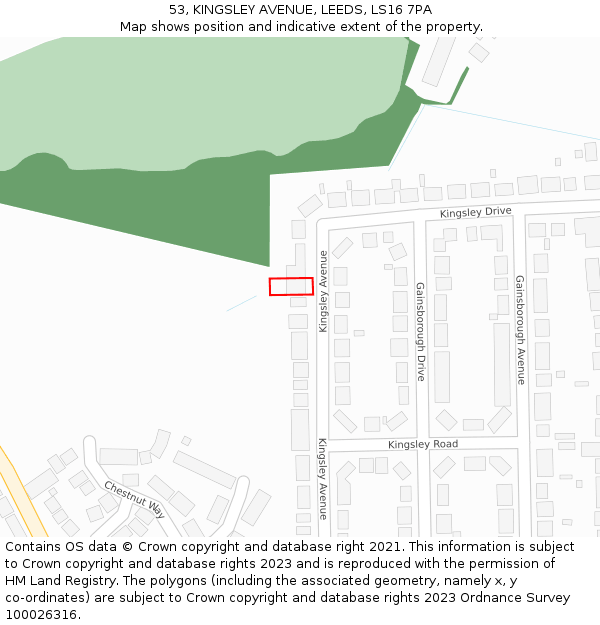 53, KINGSLEY AVENUE, LEEDS, LS16 7PA: Location map and indicative extent of plot