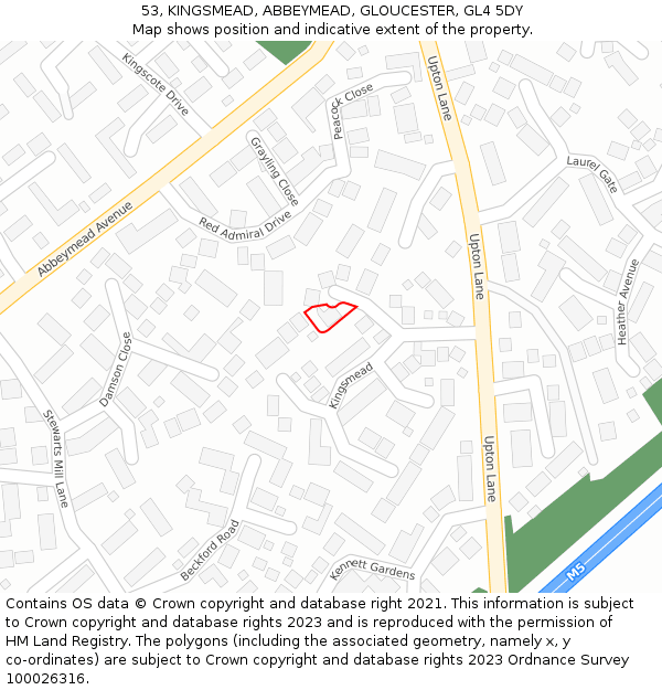 53, KINGSMEAD, ABBEYMEAD, GLOUCESTER, GL4 5DY: Location map and indicative extent of plot