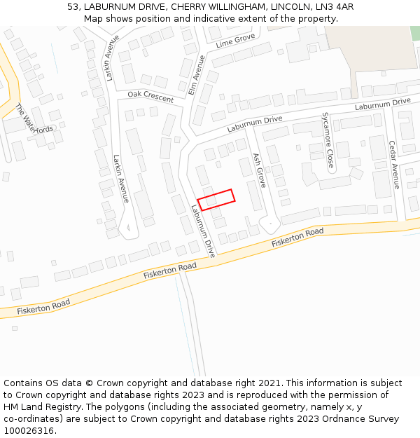 53, LABURNUM DRIVE, CHERRY WILLINGHAM, LINCOLN, LN3 4AR: Location map and indicative extent of plot