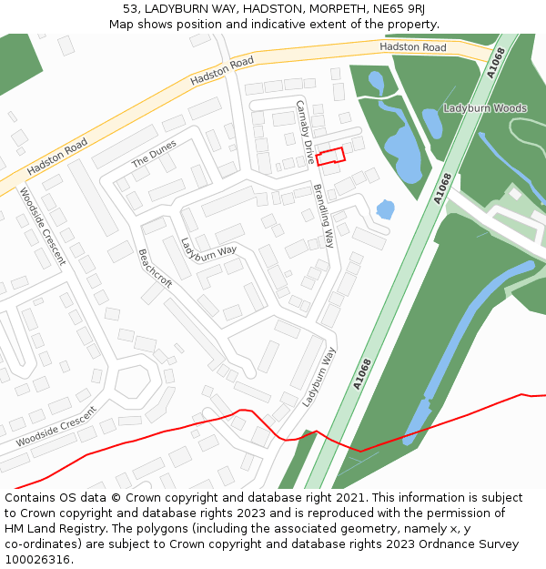53, LADYBURN WAY, HADSTON, MORPETH, NE65 9RJ: Location map and indicative extent of plot