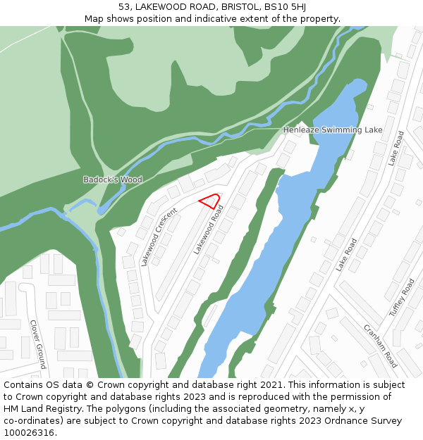 53, LAKEWOOD ROAD, BRISTOL, BS10 5HJ: Location map and indicative extent of plot