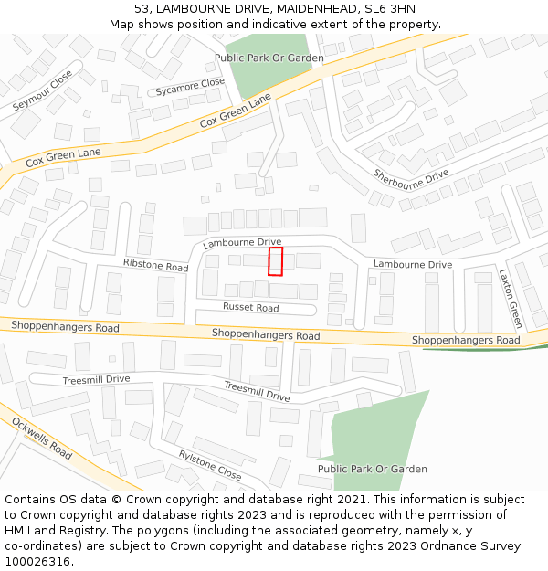 53, LAMBOURNE DRIVE, MAIDENHEAD, SL6 3HN: Location map and indicative extent of plot