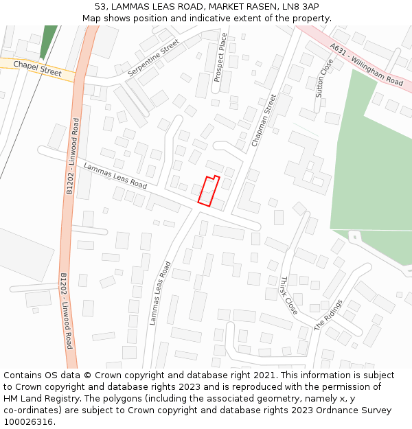 53, LAMMAS LEAS ROAD, MARKET RASEN, LN8 3AP: Location map and indicative extent of plot