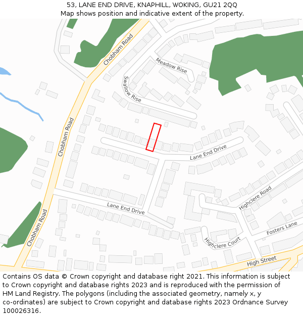 53, LANE END DRIVE, KNAPHILL, WOKING, GU21 2QQ: Location map and indicative extent of plot