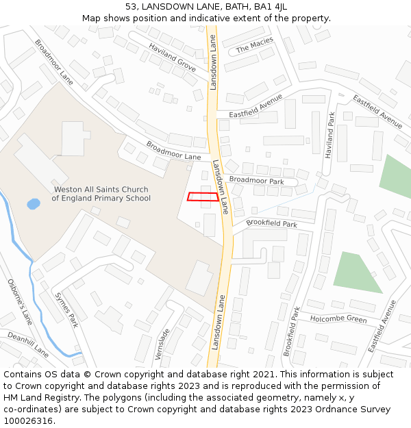 53, LANSDOWN LANE, BATH, BA1 4JL: Location map and indicative extent of plot