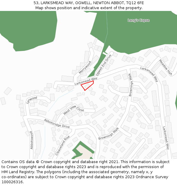 53, LARKSMEAD WAY, OGWELL, NEWTON ABBOT, TQ12 6FE: Location map and indicative extent of plot